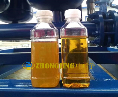 脱水除杂后油品颜色对比-润滑油真空滤油机